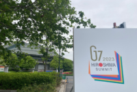G7 logo outside conference centre