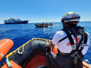 MSF staff member on raft