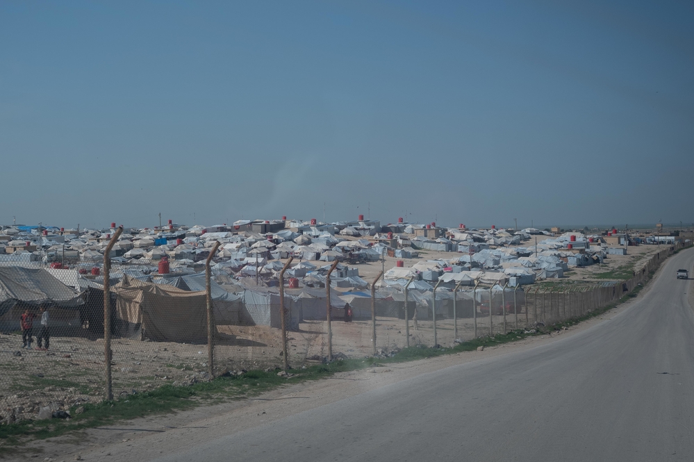 Wide view of Al-Hol Camp with tents, Eastern Al- Hasakah Governorate, Northeastern Syria.
