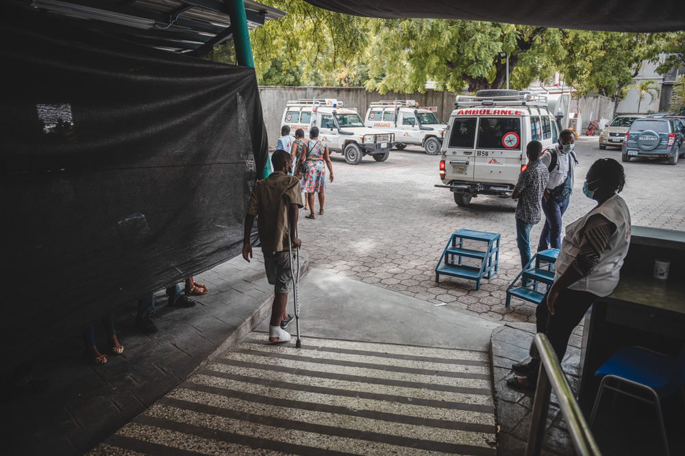 Port-au-Prince, Haiti, Monday, June 21, 2022. This ambulance prepares to transport a patient with a head injury to another health facility.