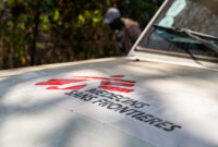Close up of MSF logo on front of car